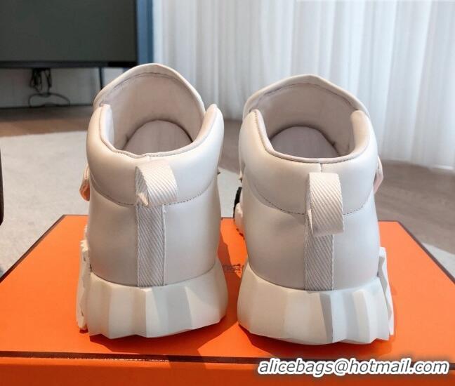 Good Looking Hermes H Sneakers in Leather and Fabric All White 918022