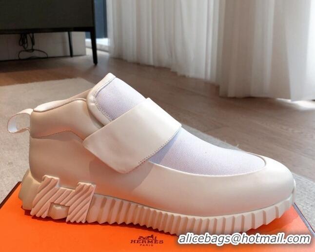 Good Looking Hermes H Sneakers in Leather and Fabric All White 918022