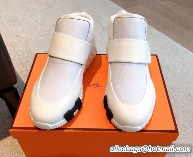 Good Looking Hermes H Sneakers in Leather and Fabric All White 918022