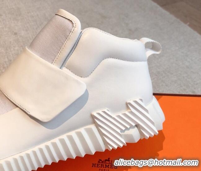 Good Looking Hermes H Sneakers in Leather and Fabric All White 918022