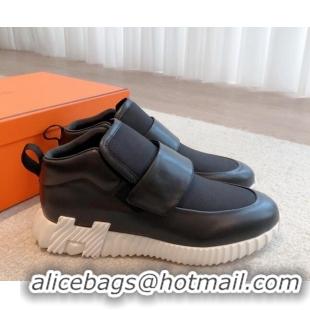 Most Popular Hermes H Sneakers in Leather and Fabric Black 918023