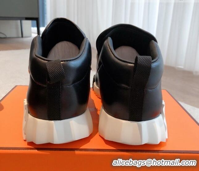 Most Popular Hermes H Sneakers in Leather and Fabric Black 918023