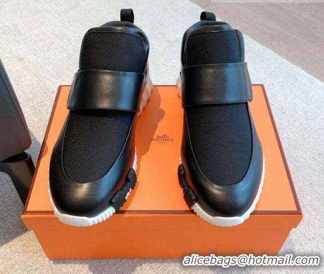 Most Popular Hermes H Sneakers in Leather and Fabric Black 918023