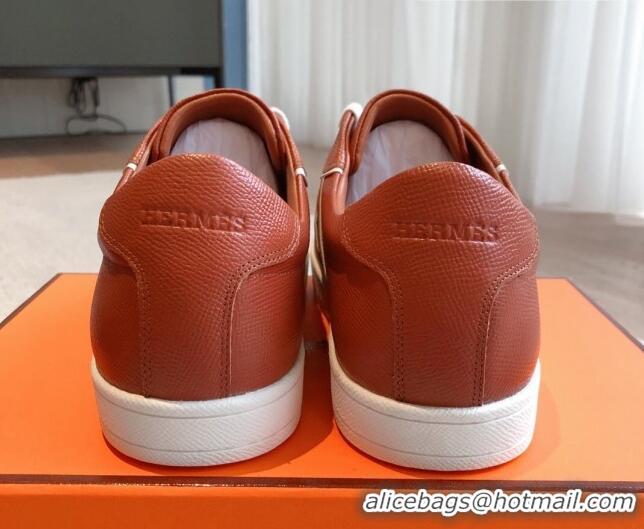 Unique Style Hermes Boomerang Sneakers in Grained Calfskin Brown 918024