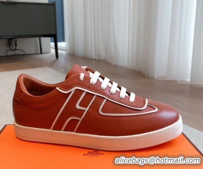 Unique Style Hermes Boomerang Sneakers in Grained Calfskin Brown 918024