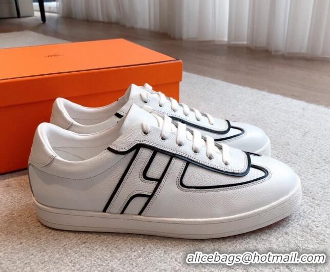 Best Product Hermes Boomerang Sneakers in Grained Calfskin White/Black 918025