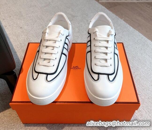 Best Product Hermes Boomerang Sneakers in Grained Calfskin White/Black 918025