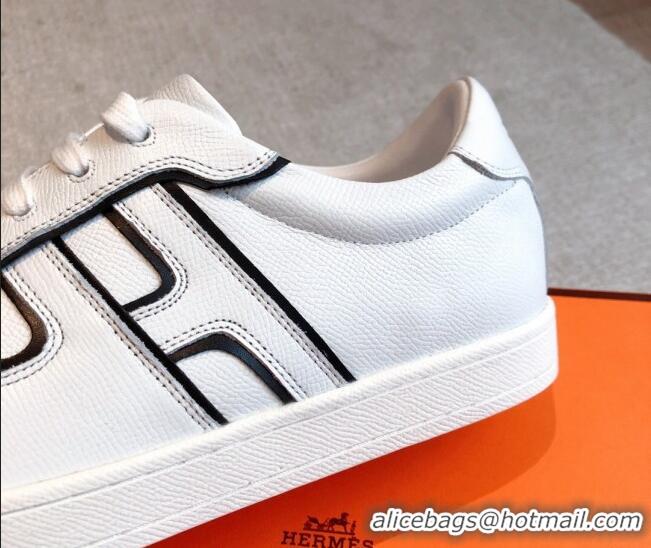 Best Product Hermes Boomerang Sneakers in Grained Calfskin White/Black 918025