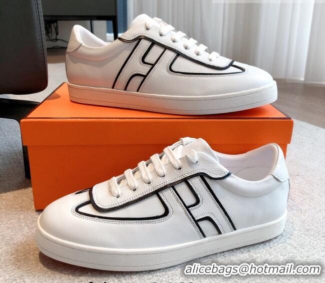 Best Product Hermes Boomerang Sneakers in Grained Calfskin White/Black 918025