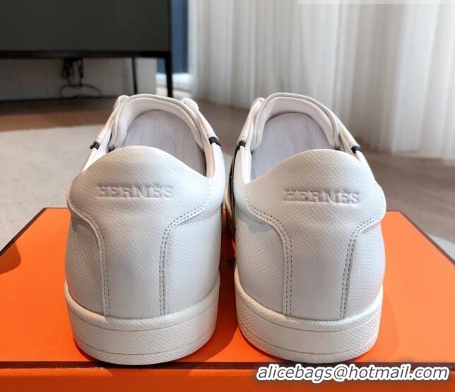 Best Product Hermes Boomerang Sneakers in Grained Calfskin White/Black 918025