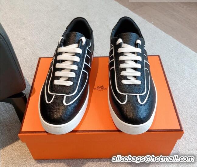 Trendy Design Hermes Boomerang Sneakers in Grained Calfskin Black/White 918026