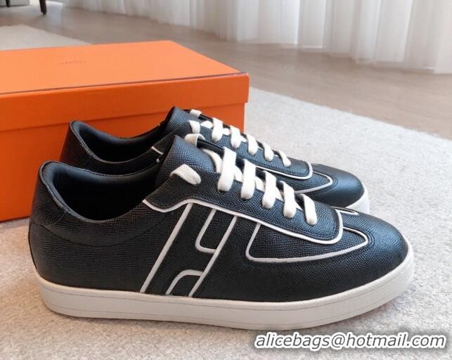 Trendy Design Hermes Boomerang Sneakers in Grained Calfskin Black/White 918026