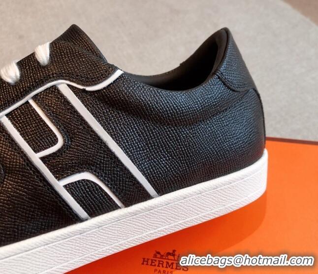 Trendy Design Hermes Boomerang Sneakers in Grained Calfskin Black/White 918026