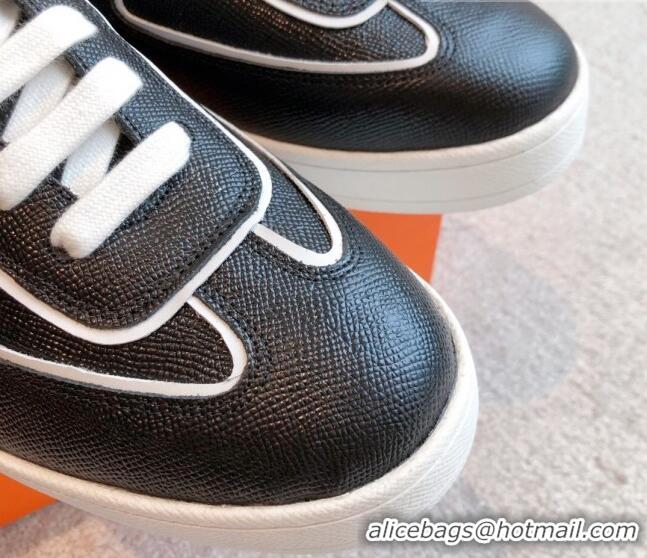 Trendy Design Hermes Boomerang Sneakers in Grained Calfskin Black/White 918026