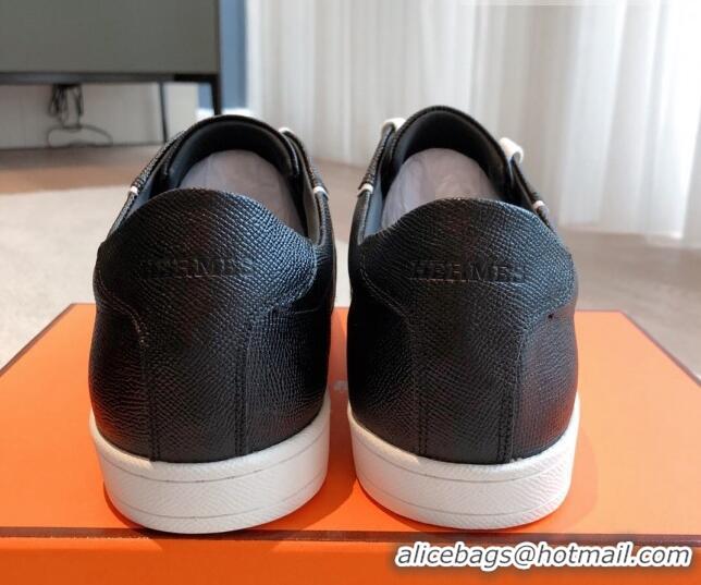 Trendy Design Hermes Boomerang Sneakers in Grained Calfskin Black/White 918026