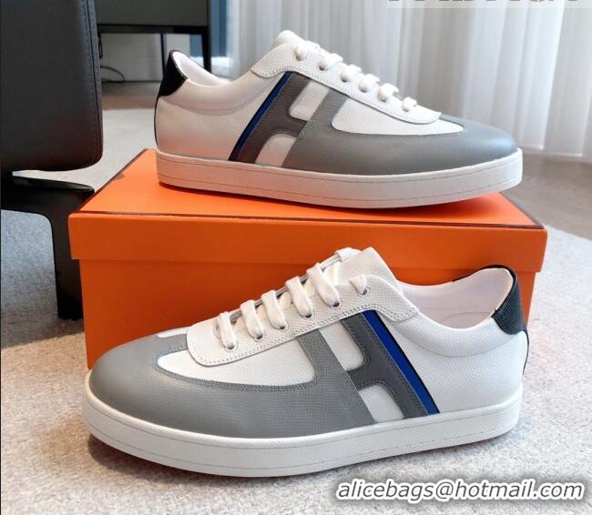 Top Grade Hermes Boomerang Sneakers in Grained Calfskin White/Grey 918027