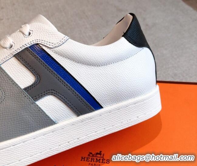 Top Grade Hermes Boomerang Sneakers in Grained Calfskin White/Grey 918027