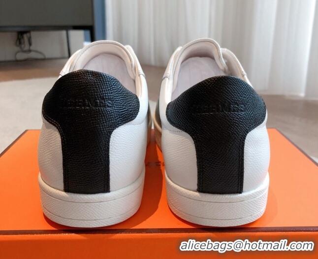 Top Grade Hermes Boomerang Sneakers in Grained Calfskin White/Grey 918027