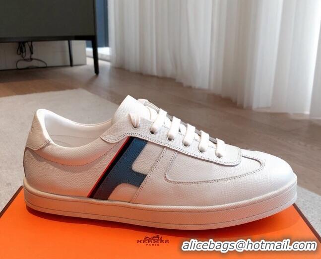 Good Quality Hermes Boomerang Sneakers in Grained Calfskin White/Blue 918028