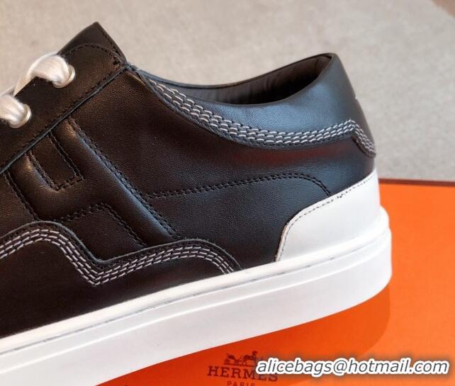 Perfect Hermes Calfskin Sneakers with Star Embroidery Black 918030