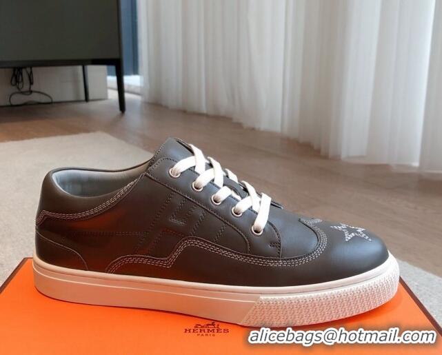 Best Quality Hermes Calfskin Sneakers with Star Embroidery Dark Grey 918031