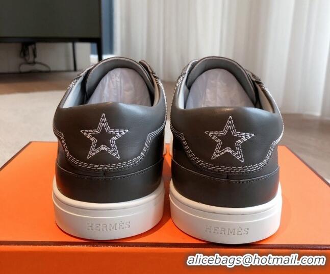 Best Quality Hermes Calfskin Sneakers with Star Embroidery Dark Grey 918031