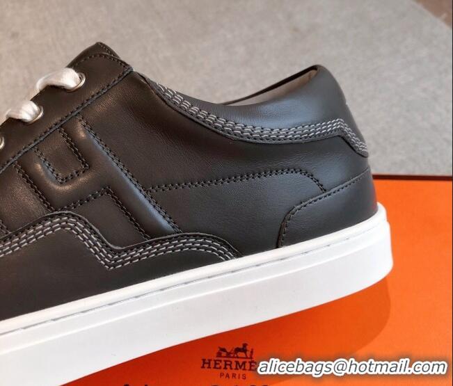 Best Quality Hermes Calfskin Sneakers with Star Embroidery Dark Grey 918031