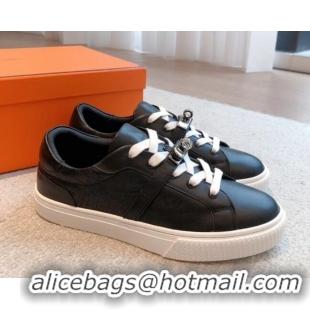 Good Looking Hermes Day Sneakers in Perforated Calfskin with Kelly Buckle Black 918034