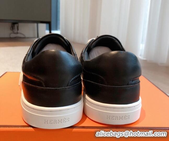 Good Looking Hermes Day Sneakers in Perforated Calfskin with Kelly Buckle Black 918034