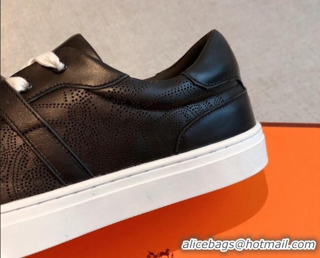 Good Looking Hermes Day Sneakers in Perforated Calfskin with Kelly Buckle Black 918034