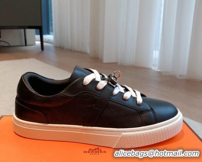 Good Looking Hermes Day Sneakers in Perforated Calfskin with Kelly Buckle Black 918034