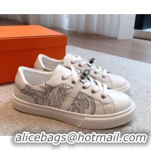 Big Discount Hermes Day Sneakers in Perforated Calfskin with Kelly Buckle White 918035