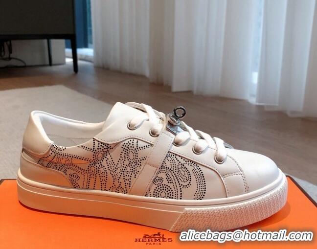 Big Discount Hermes Day Sneakers in Perforated Calfskin with Kelly Buckle White 918035