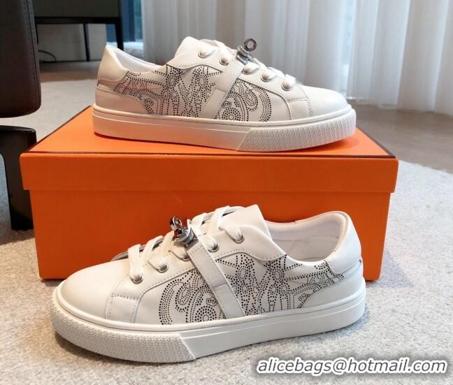 Big Discount Hermes Day Sneakers in Perforated Calfskin with Kelly Buckle White 918035