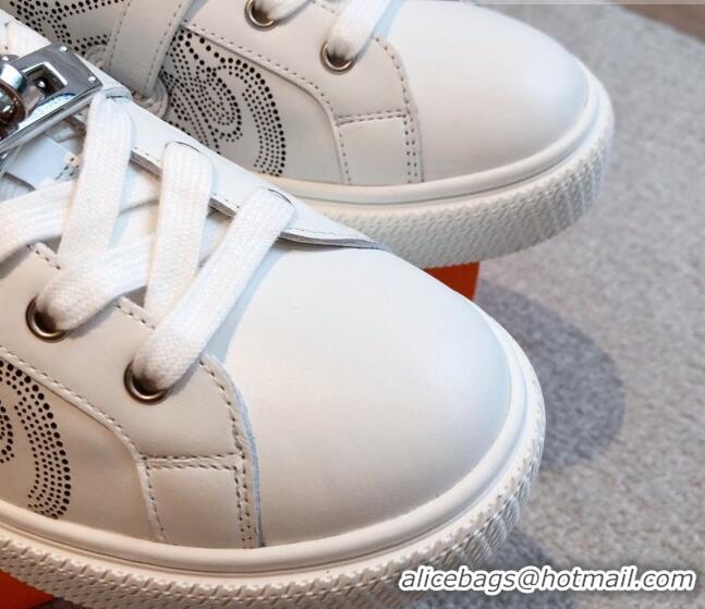 Big Discount Hermes Day Sneakers in Perforated Calfskin with Kelly Buckle White 918035