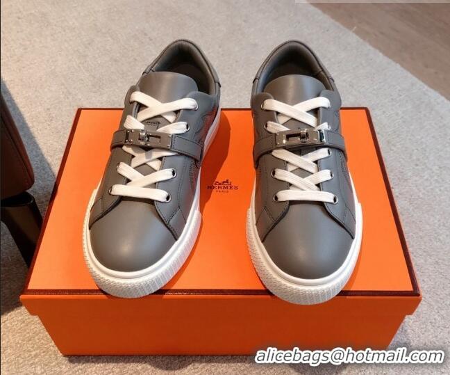 Top Grade Hermes Day Sneakers in Perforated Calfskin with Kelly Buckle Grey 918036