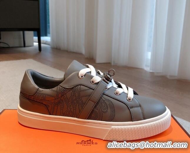 Top Grade Hermes Day Sneakers in Perforated Calfskin with Kelly Buckle Grey 918036