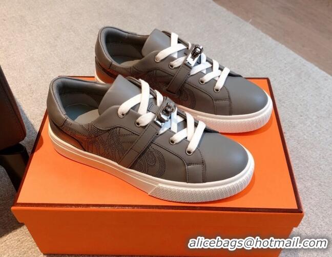 Top Grade Hermes Day Sneakers in Perforated Calfskin with Kelly Buckle Grey 918036