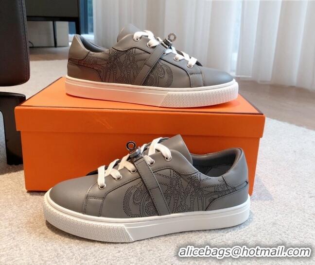 Top Grade Hermes Day Sneakers in Perforated Calfskin with Kelly Buckle Grey 918036