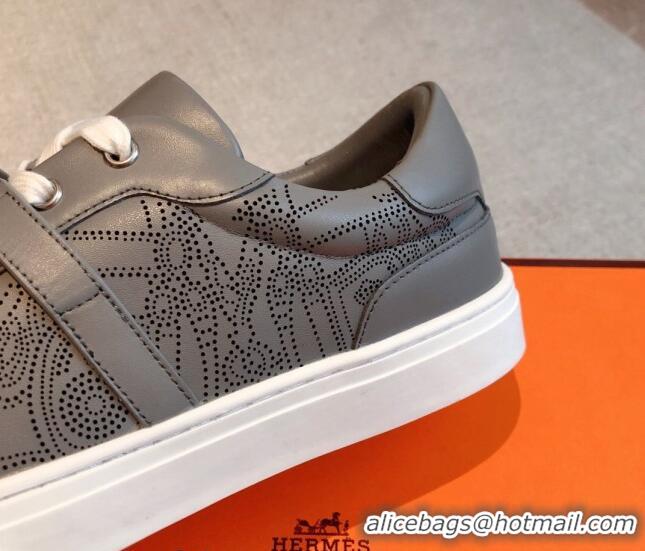 Top Grade Hermes Day Sneakers in Perforated Calfskin with Kelly Buckle Grey 918036