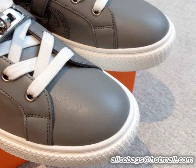 Top Grade Hermes Day Sneakers in Perforated Calfskin with Kelly Buckle Grey 918036