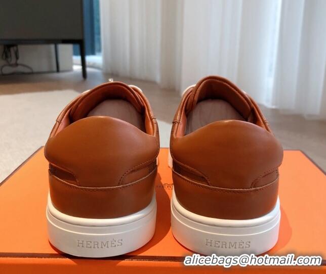 Good Product Hermes Day Sneakers in Perforated Calfskin with Kelly Buckle Brown 918037