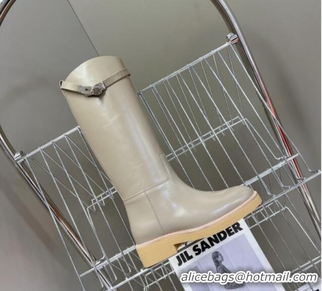 Most Popular Hermes Honey High Boots in Calfskin and Rubber Sole Grey 013131