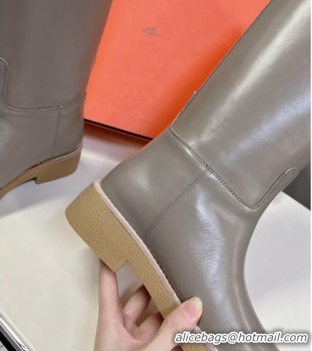 Most Popular Hermes Honey High Boots in Calfskin and Rubber Sole Grey 013131