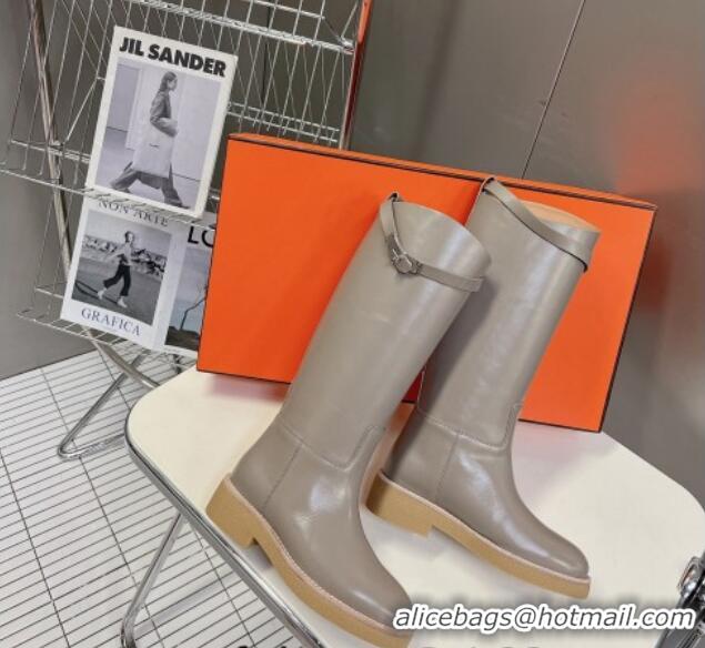 Most Popular Hermes Honey High Boots in Calfskin and Rubber Sole Grey 013131