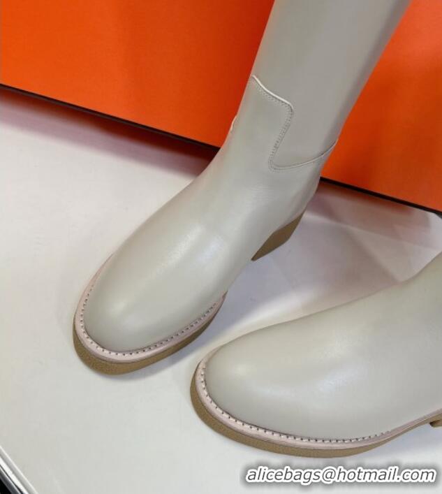 Grade Quality Hermes Honey High Boots in Calfskin and Rubber Sole White 013132