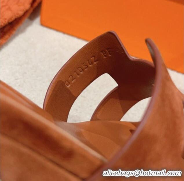 Charming Hermes Elda Suede Platform Wedge Sandals 8.5cm Brown 014022