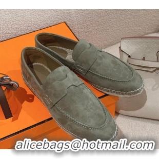 Unique Style Hermes Trip Espadrilles Flat in Suede Grey 014026