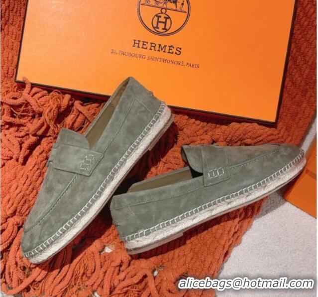 Unique Style Hermes Trip Espadrilles Flat in Suede Grey 014026