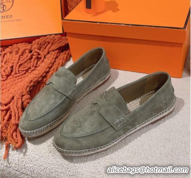 Unique Style Hermes Trip Espadrilles Flat in Suede Grey 014026